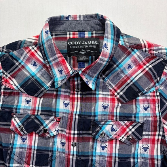 Cody James Other - Cody James Kids Western Apparel Short Sleeve Plaid Bull Print Shirt Size L